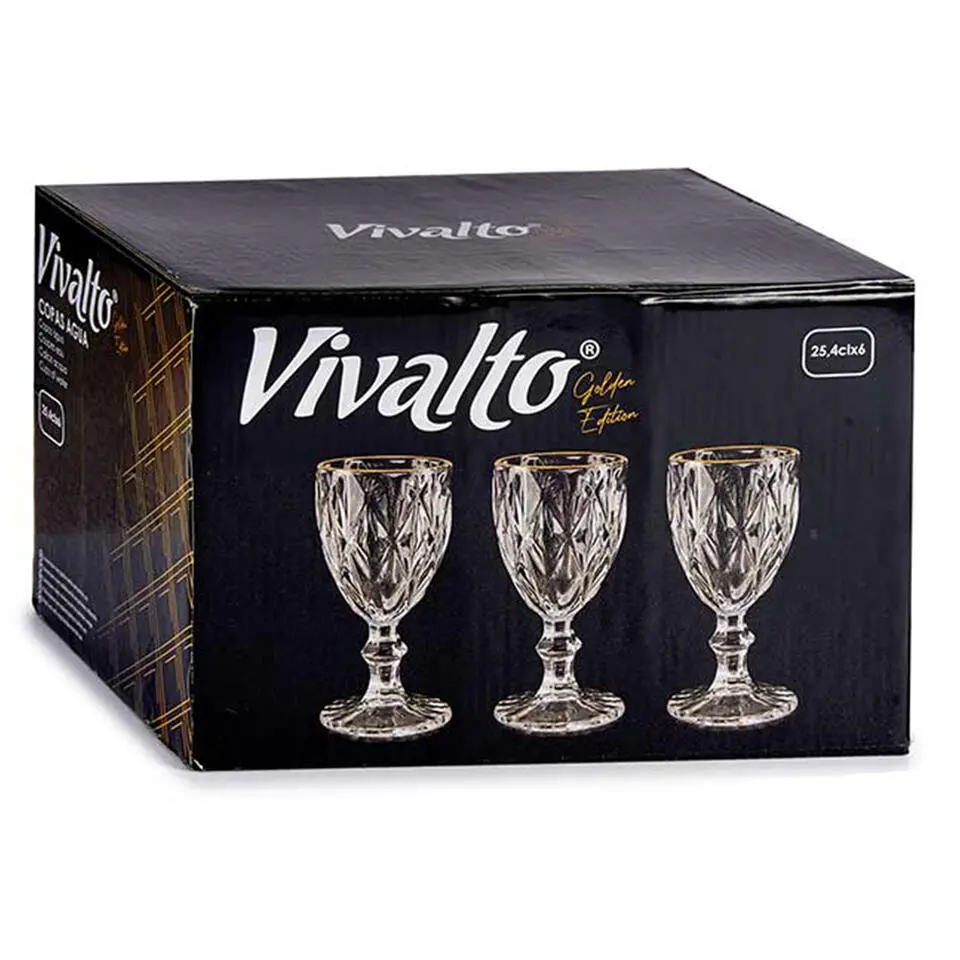 Vivalto Wijnglazen - 6x - kristal look - gouden rand - 254 ml