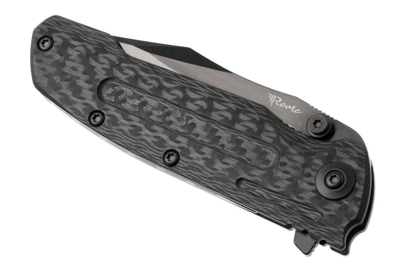 Reate District 9 V2, 9DV2-BE-SAT-TI-BL, Black DLC 154CM, Dark Bead Blasted Titanium/Carbon Fiber zakmes