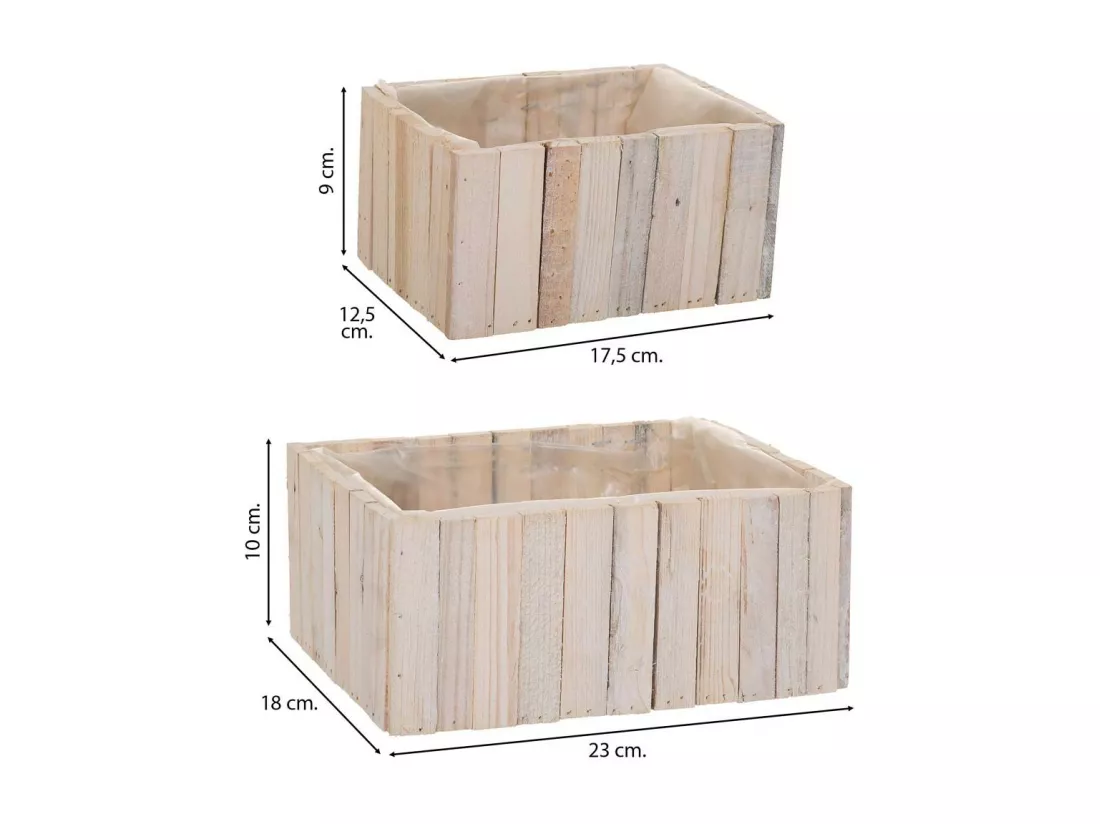 Ensemble de 2 paniers rectangulaires en bois marron