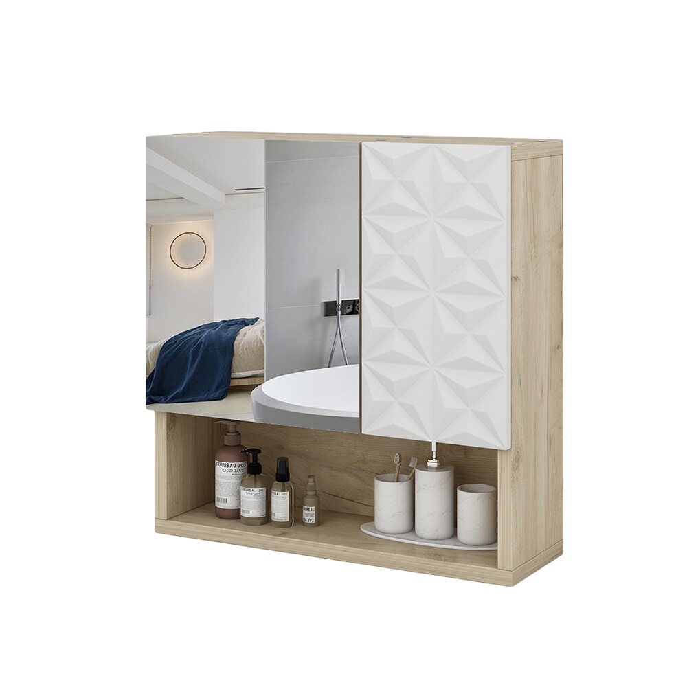 Vicco Spiegelschrank Badspiegel Wandspiegel Edge Eiche Weiß modern 54x55 cm Badezimmer Schrank Badschrank Badezimmermöbel Badmöbel 2 Türen