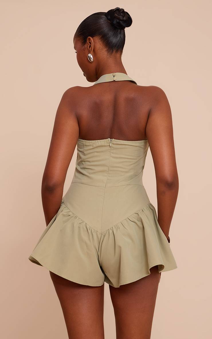 Vert Sauge Combishort Fluide À Col Licou Et Taille Basse