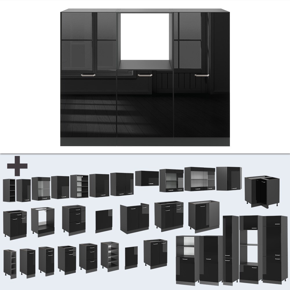 Vicco Küchenzeile R-Line Solid Anthrazit Schwarz 180 cm modern Küchenschränke Küchenmöbel