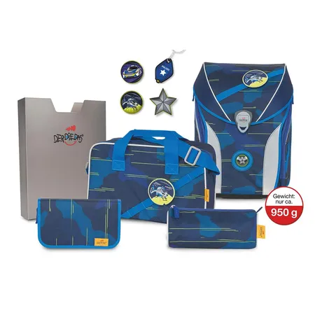 DerDieDas Ergoflex Max Exklusiv Button Schulranzenset Blue Laser, 5-teilig