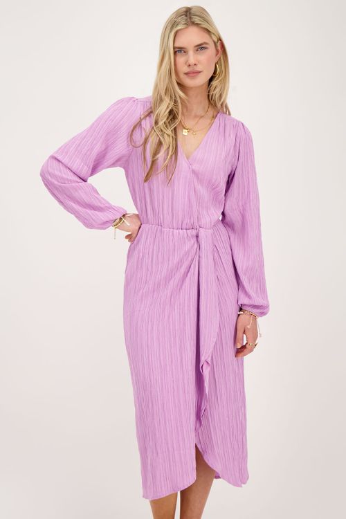 Paarse crinkle midi jurk met overslag