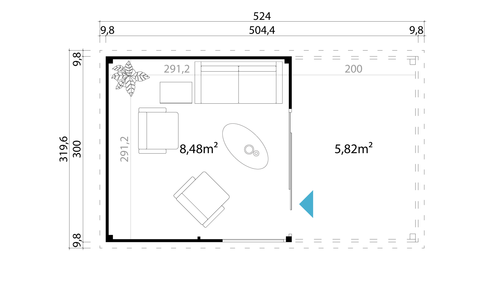 Gartenhaus DOMEO 2 - schwedenrot-anthrazit - Fichte massiv - 504,4x300 cm