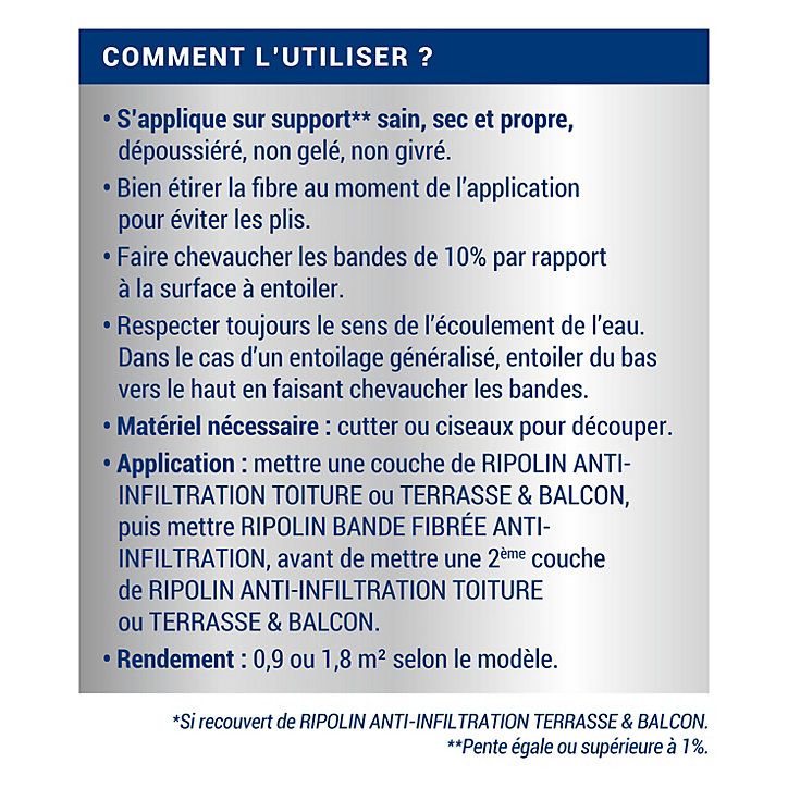 Bande fibrée anti-filtration Ripolin 10 m x 9 cm