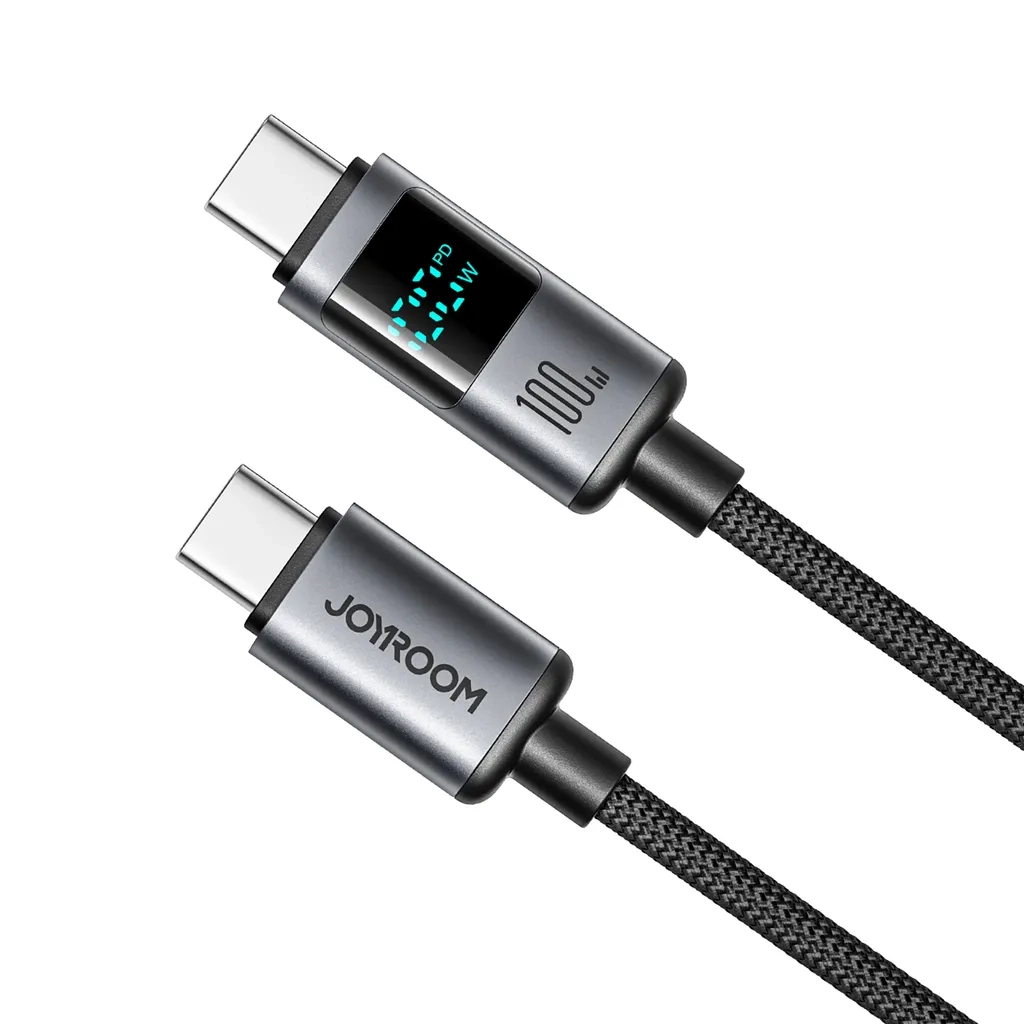 (1.2m) 100W USB C auf USB C Nylon Ladekabel Fast Charging PD Datenkabel mit Spannungs Anzeige - Schwarz