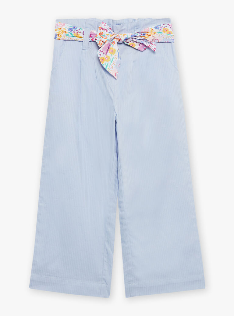 Pantalon ciel avec ceinture à imprimé fleuri