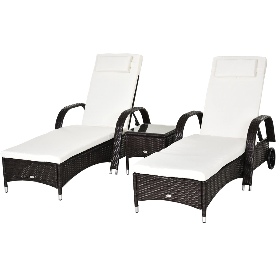 Outsunny Rattan Sonnenliegen mit Tisch braun