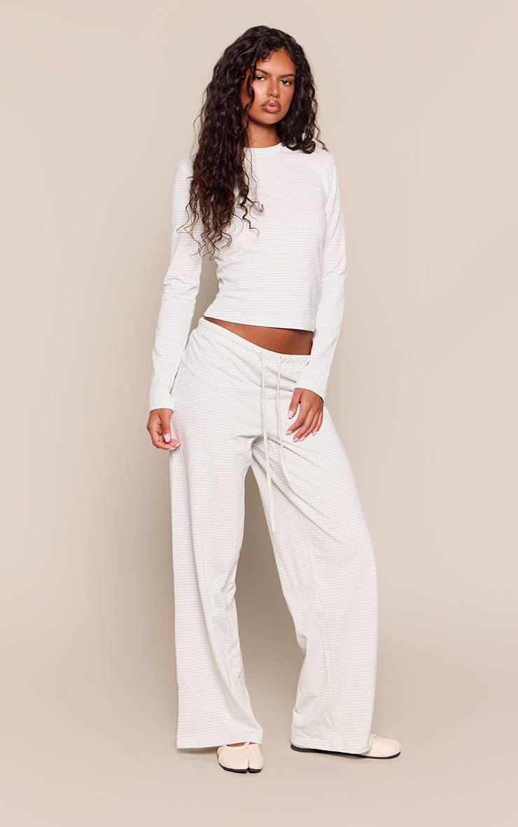 Vert Pantalon Coordonné En Coton Rayé À Taille Élastiquée
