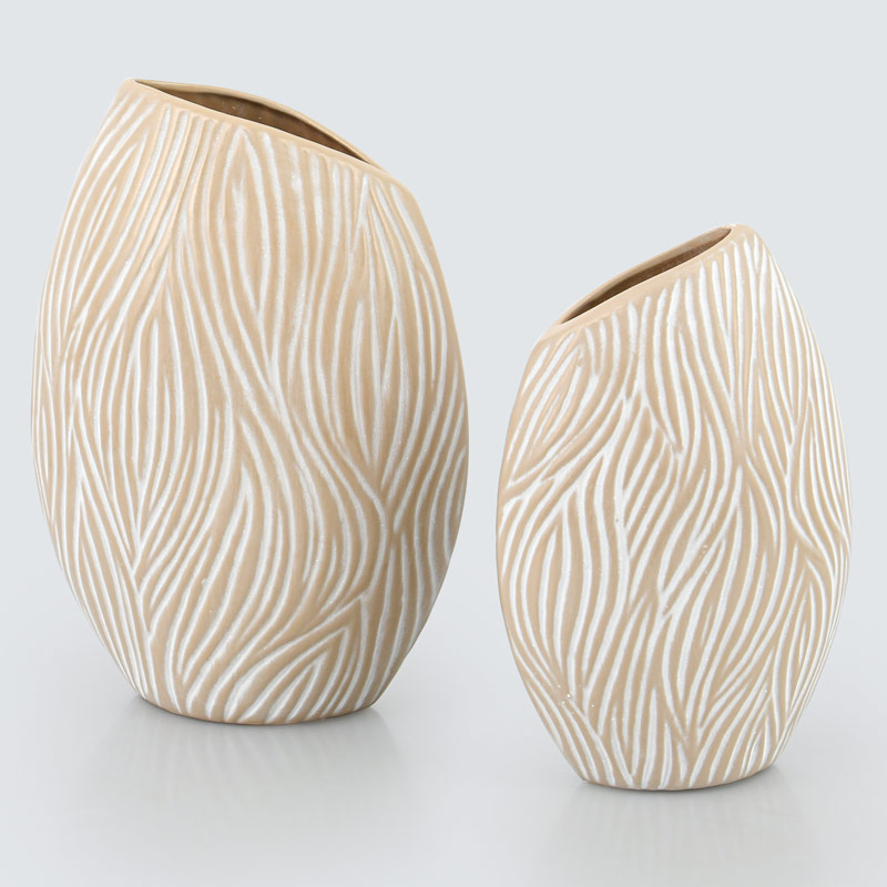 Vase feuilles beige et blanc