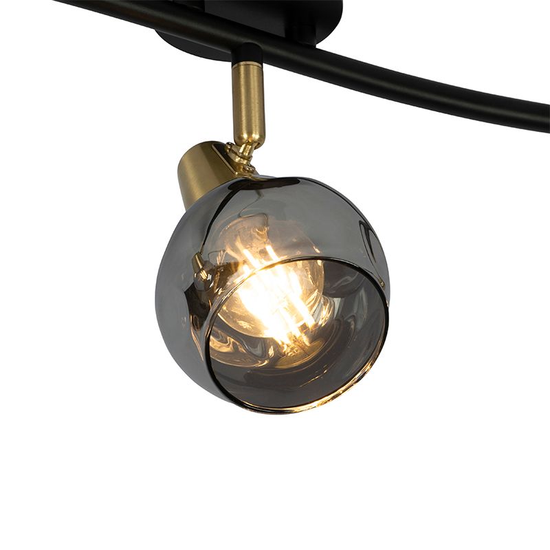 Plafondlamp goud 45 cm met smoke glas 3-lichts - Vidro