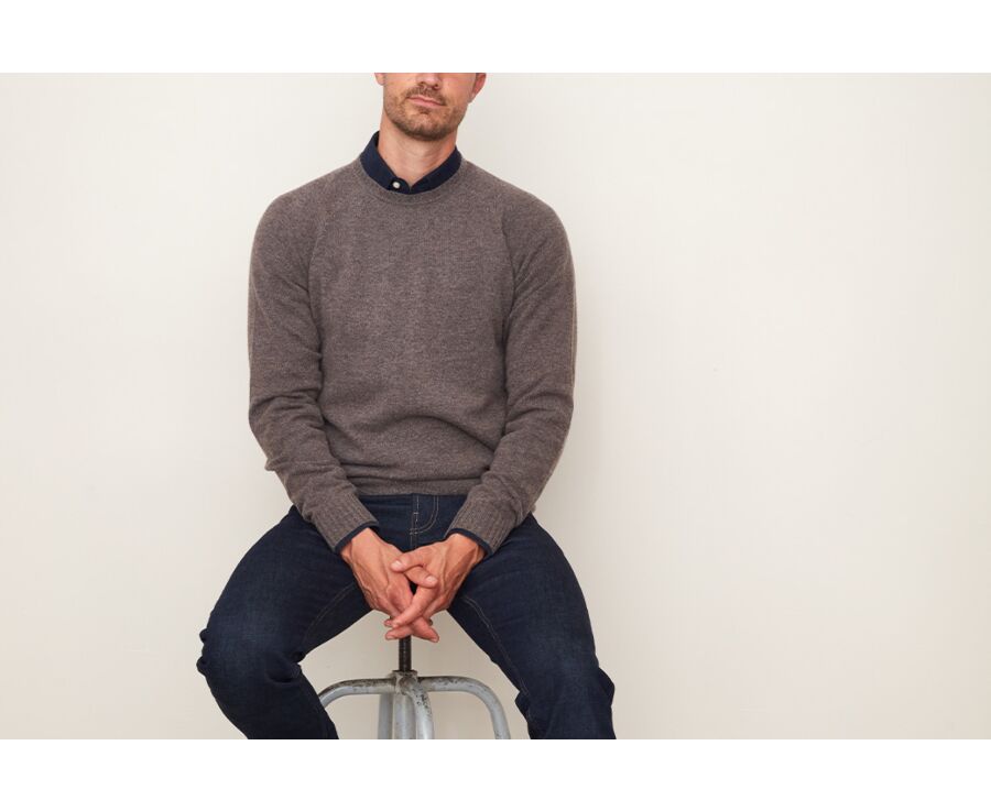 Pull homme en laine col rond Chocolat chiné - CONNIC