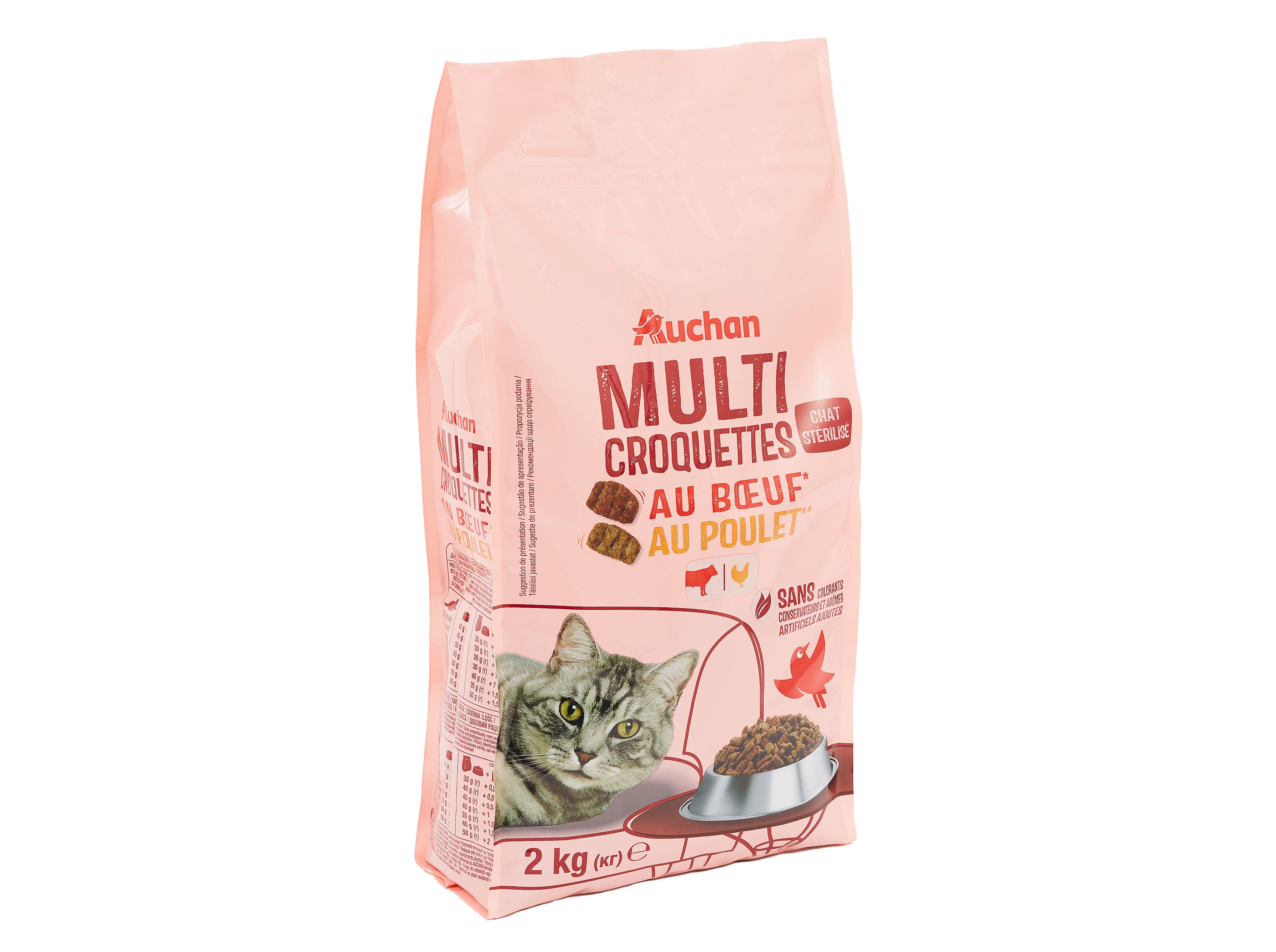 RAÇÃO PARA GATO AUCHAN ESTERILIZADO COM VACA E COM FRANGO 2KG