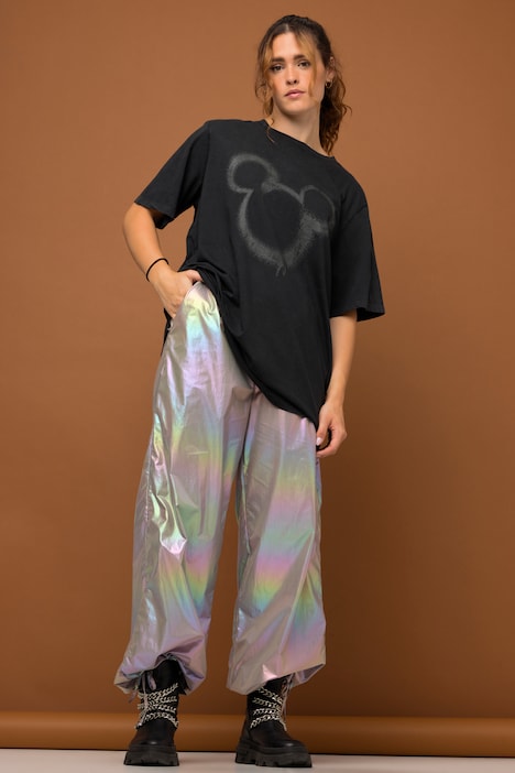 Fliegerhose, wide Legs, Holografic-Look, Elastikbund, 2 Taschen