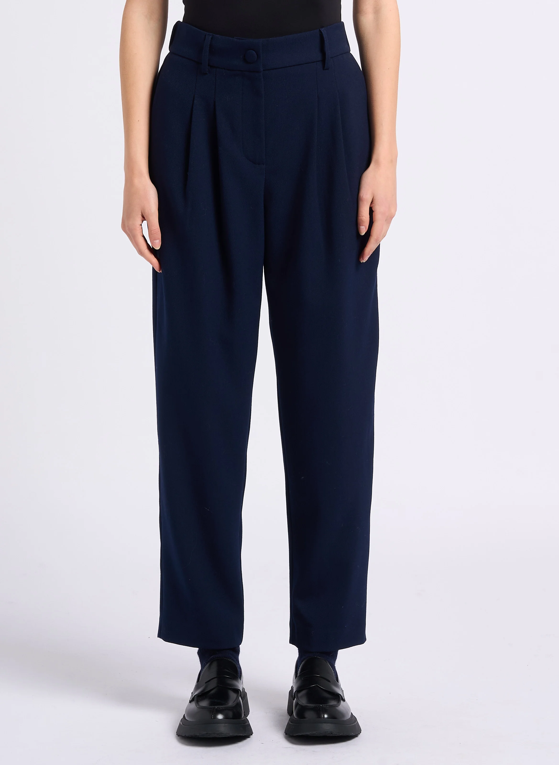 JALIL - Pantalon à pinces taille haute | Bleu