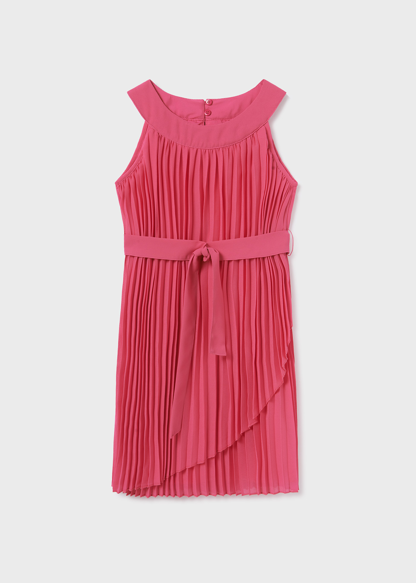 Vestido plissado com cinto de laço para menina