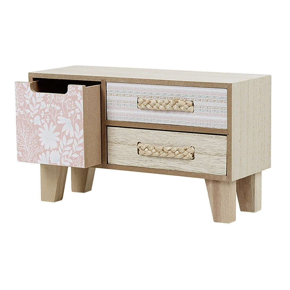 Mini boîte de rangement naturel motif florale rose et blanc