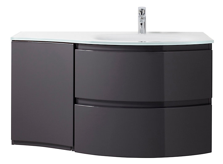 Meuble sous vasque gris anthracite Vague 104 cm + complément gauche + plan vasque en verre
