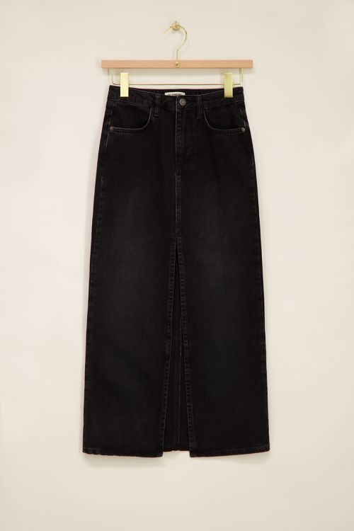Zwarte midi denim rok met split