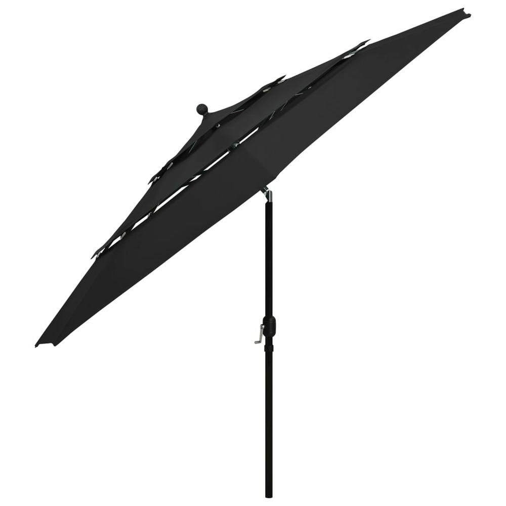 Parasol mobilier de jardin à 3 niveaux avec mât en aluminium 3,5 m noir