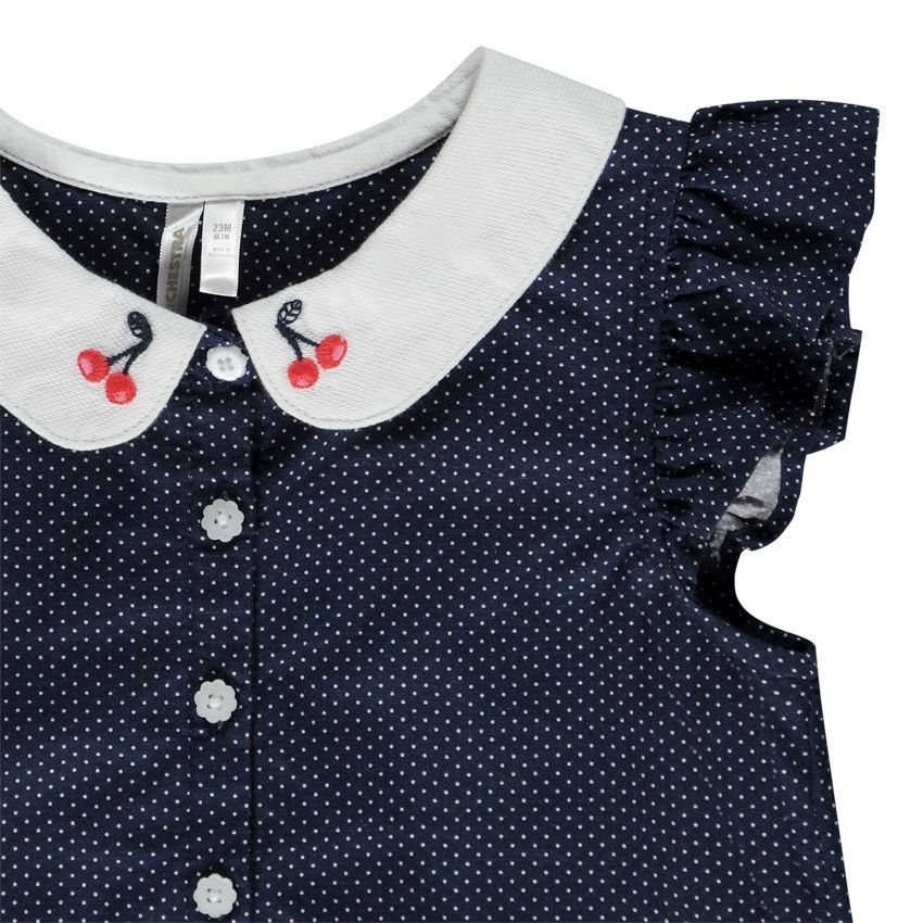 Chemise sans manches nouée à pois pour bébé fille - Bleu marine