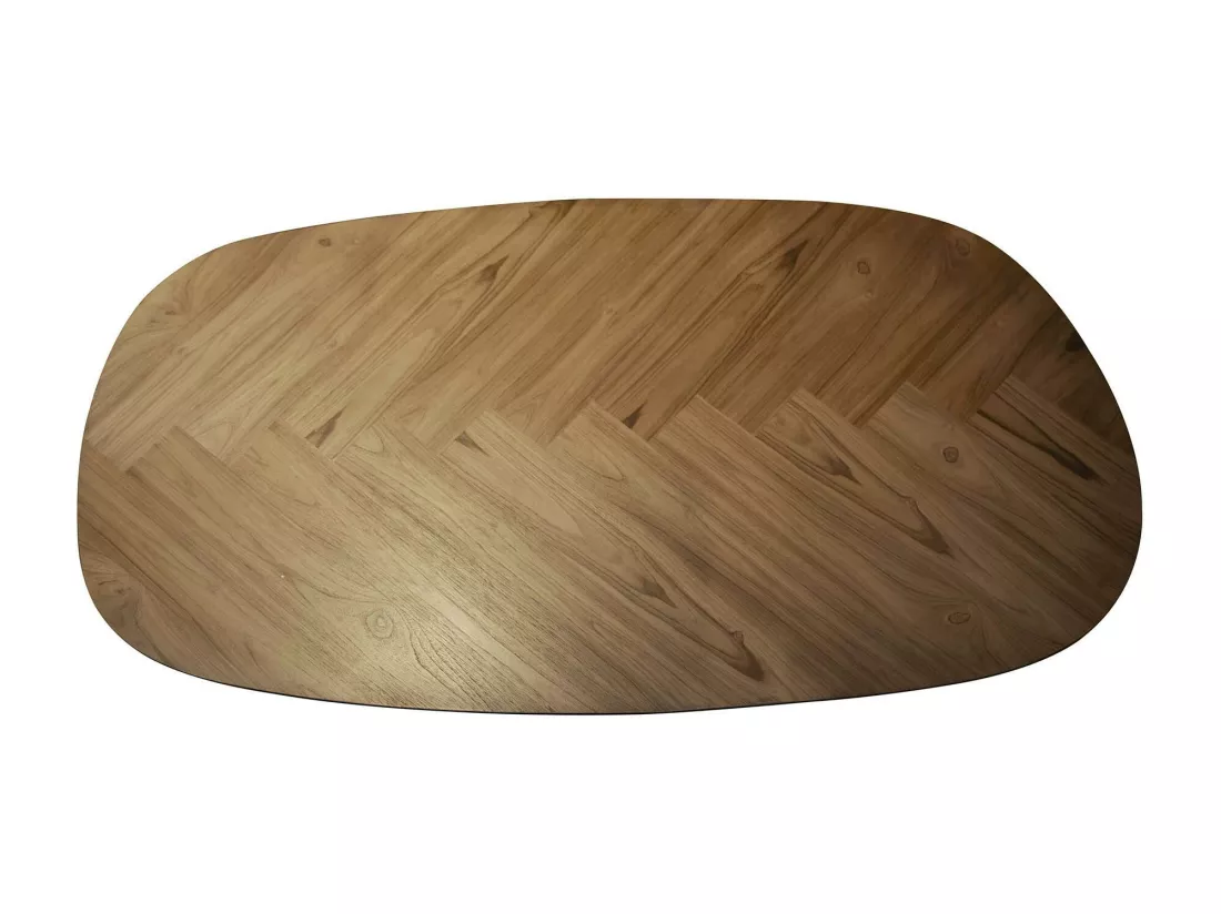 Table bar teck bords arrondis motif chevron 140 cm MAYA