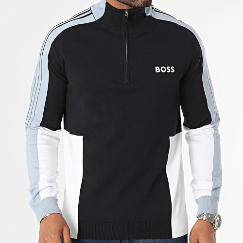 Sweat Col Zippé A Bandes Zolkar 50493769 Bleu Marine Bleu Clair Blanc