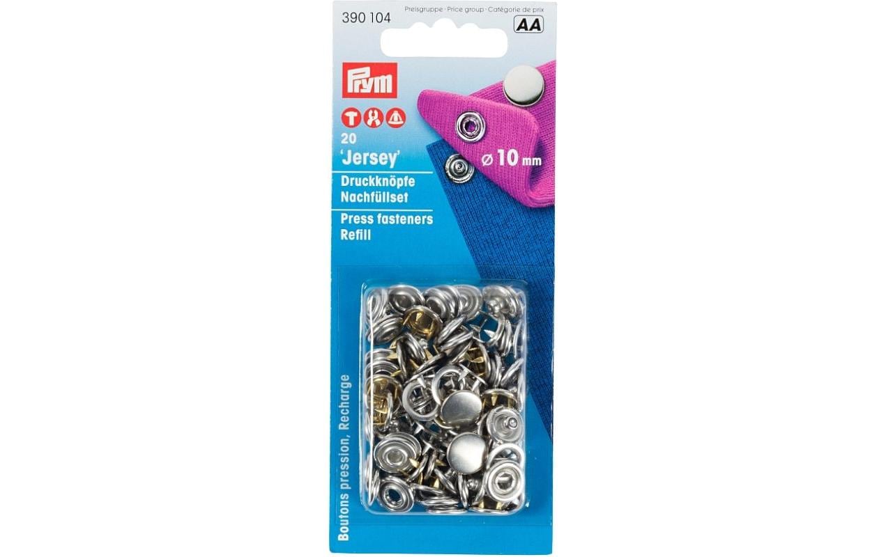 Druckknöpfe Jersey Kappe Silber, 10 mm, 20 StückNähfreie Druckknöpfe zum Nachfüllen