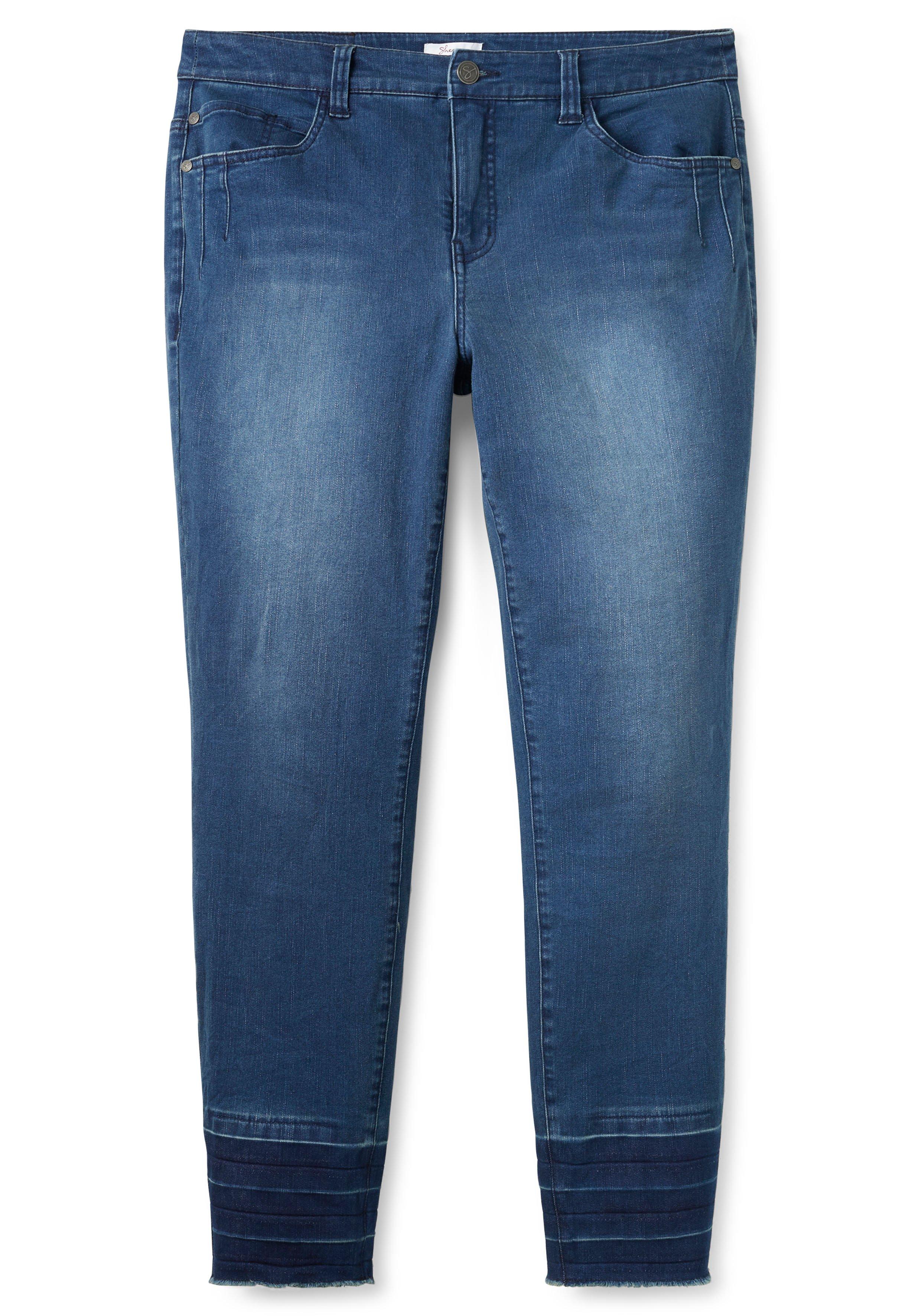 Schmale Jeans mit Kontrastsaum und Crinkle-Effekt