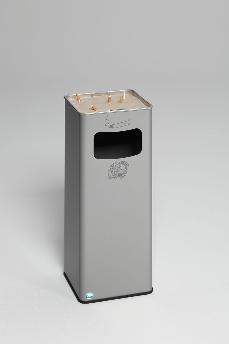 PROREGAL Klassieke Combinatie Asbak, Rechthoekig, HxBxD 66,5 x 26 x 26 cm, Gegalvaniseerd Staal, Zilver