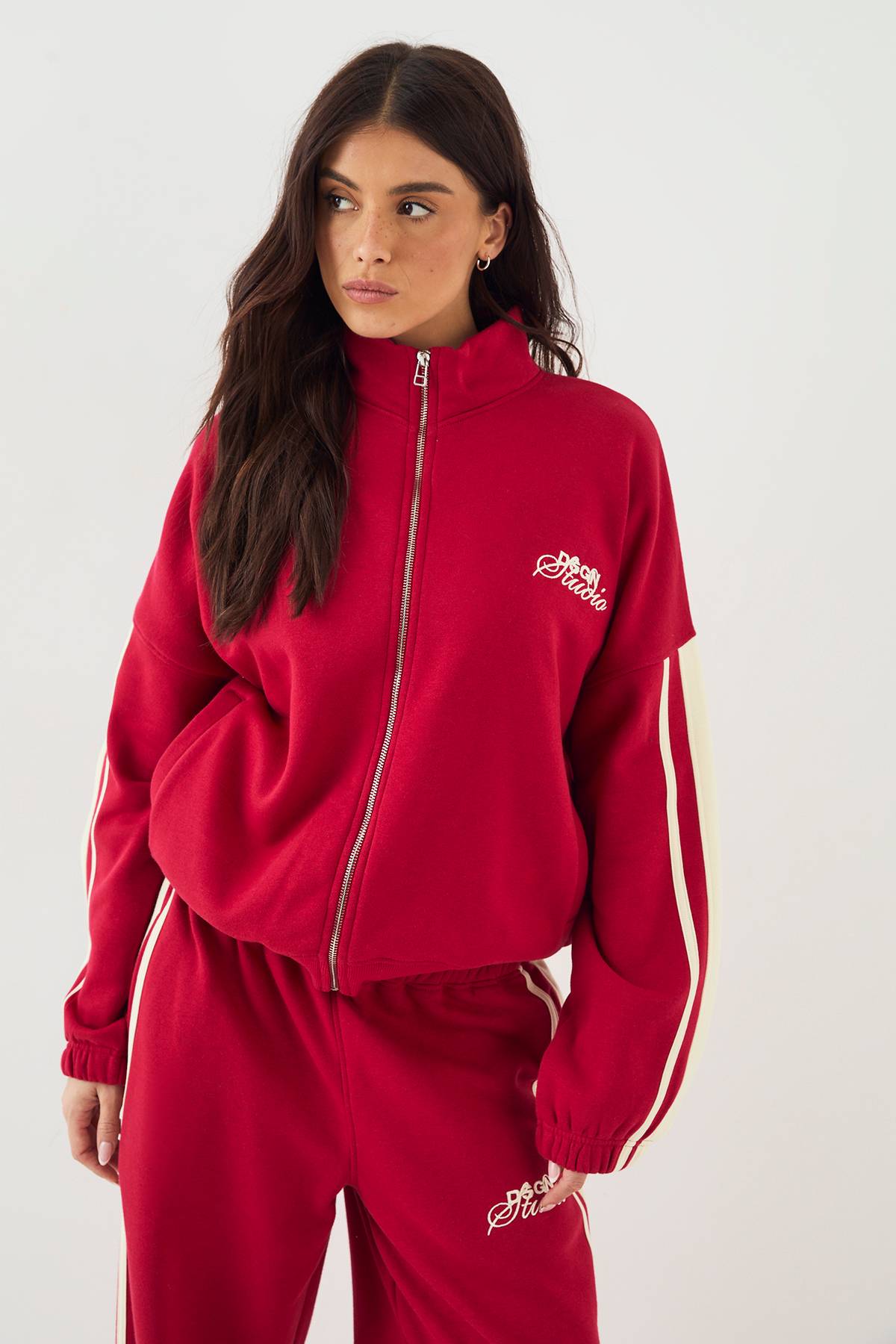 Sweatshirt Bomber Oversize DSGN Studio à Col Montant et Bandes Latérales