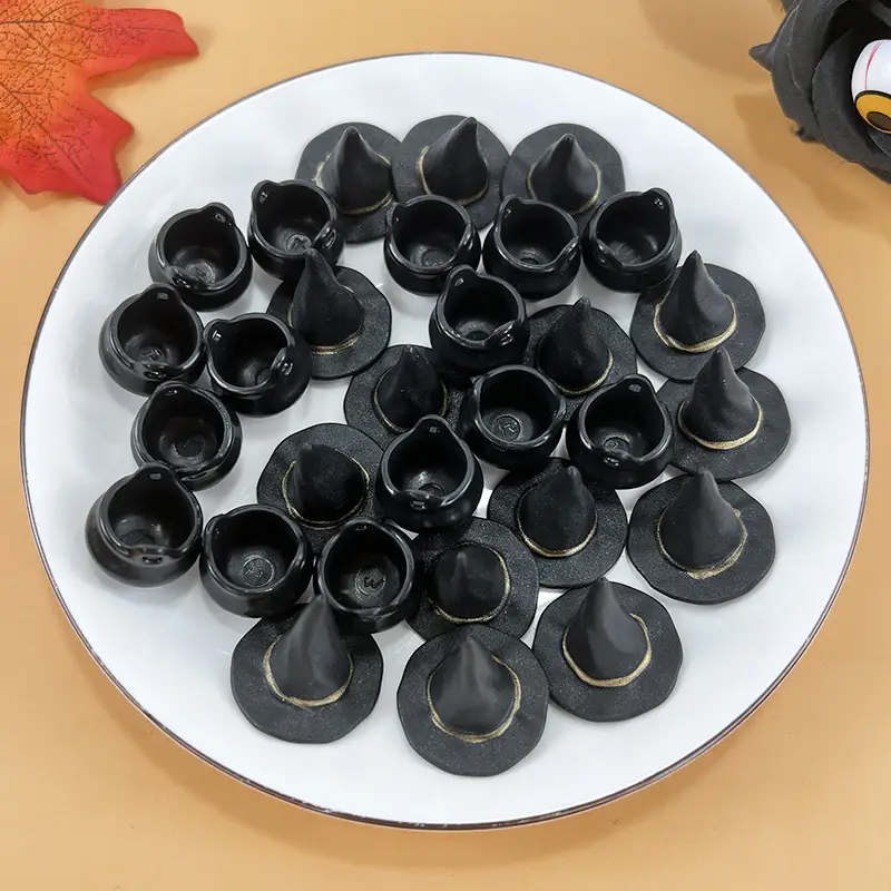 (20-tlg. Set) Miniatur Halloween Deko Mini Hexenkessel / Hut Grusel Party Tischdekoration Bastel Zubehör für Kreative DIY Projekte - Schwarz