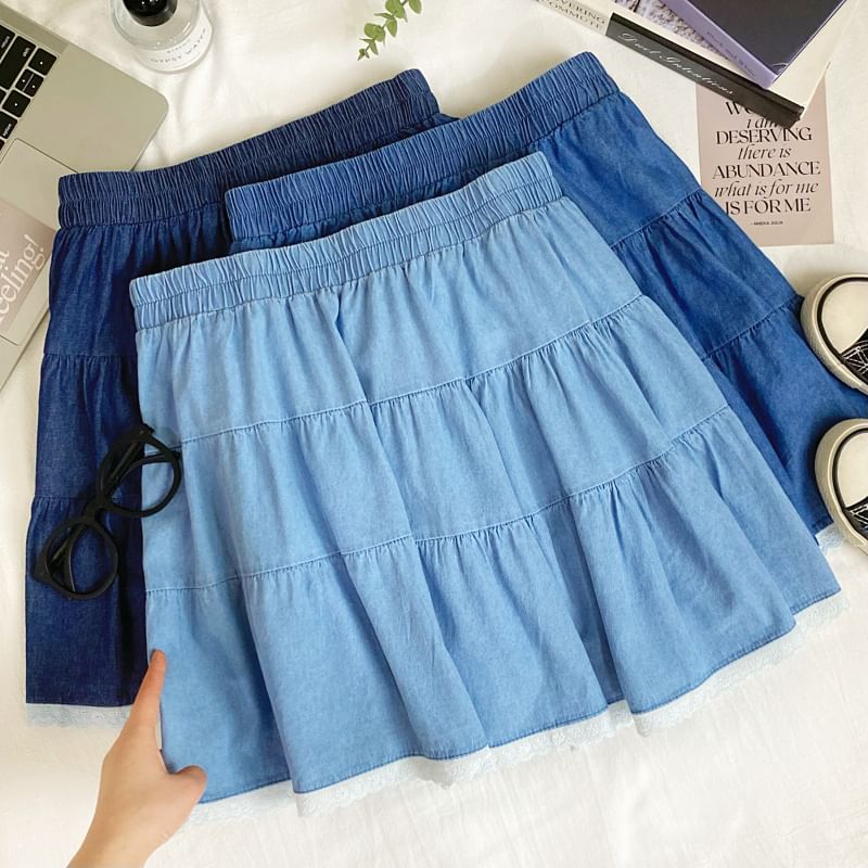 Iasia - Denim mini A-lijn rok met elastische taille