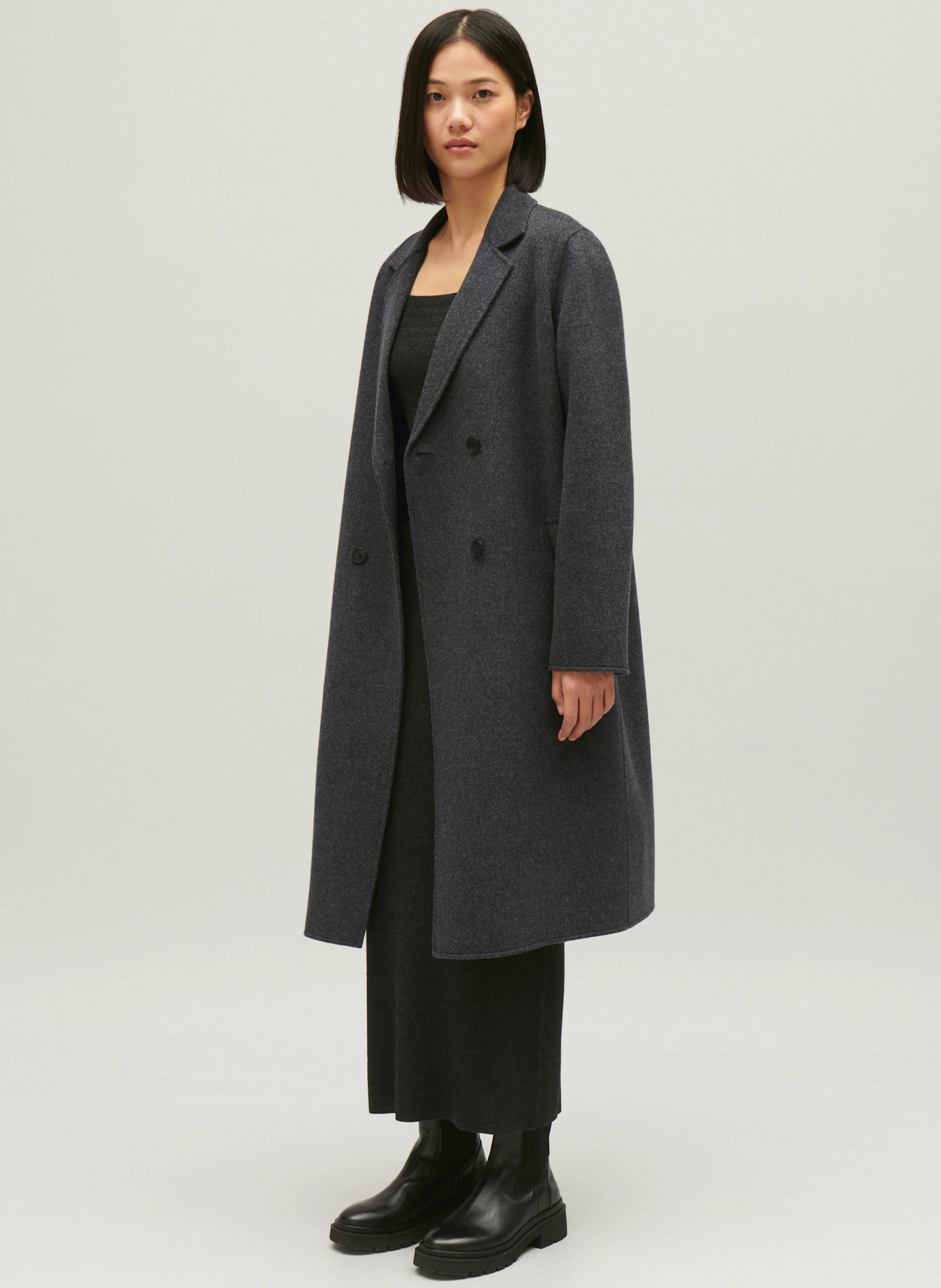Manteau droit col tailleur en laine mélangée | Gris