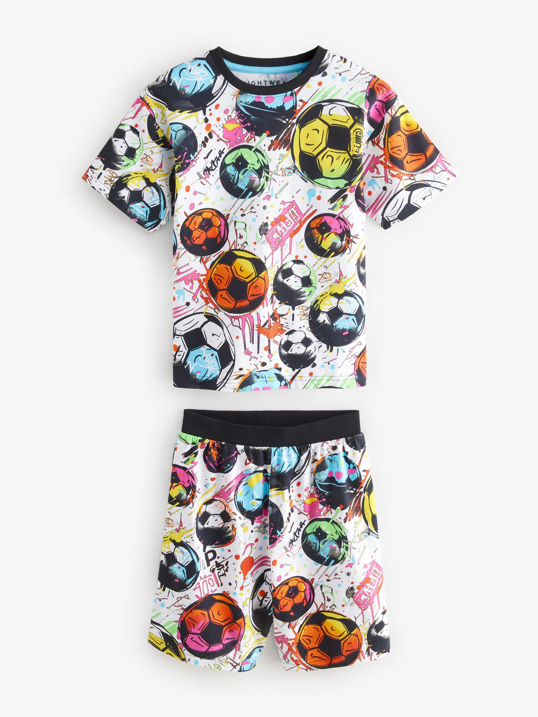 Zwart/ Felkleurige voetbal met meerdere kleuren - Set van 2 pyjama's met short (3-16 jr)