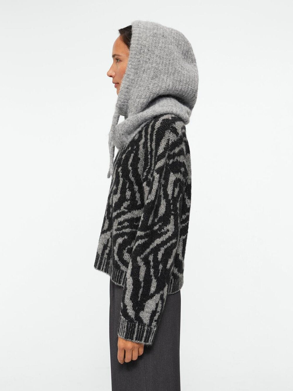 Object  Milu Cable Knit Balaclava - Light Grey Melange