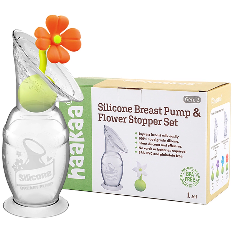 haakaa® Milchpumpe mit Saugfuß 100ml inkl. Blumenverschluss in orange