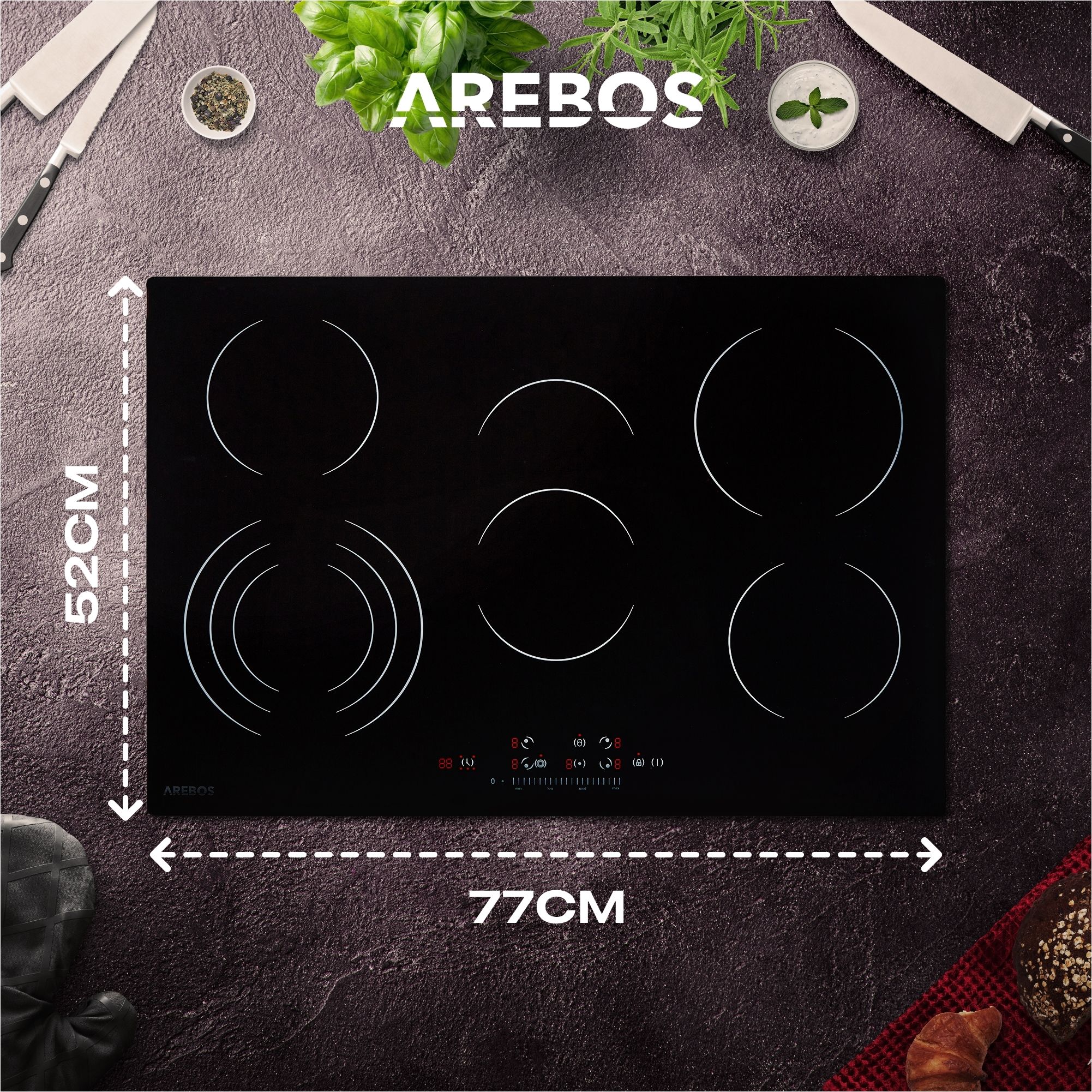 Glaskeramikkochfeld 5 Kochzonen