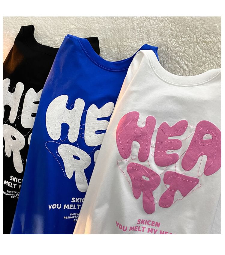 Rosesand - Koppel bijpassende korte mouwen hart & letterprint losvallend T-shirt
