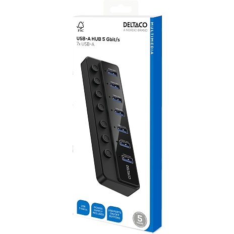 Deltaco USB-A hub 7-port - grå