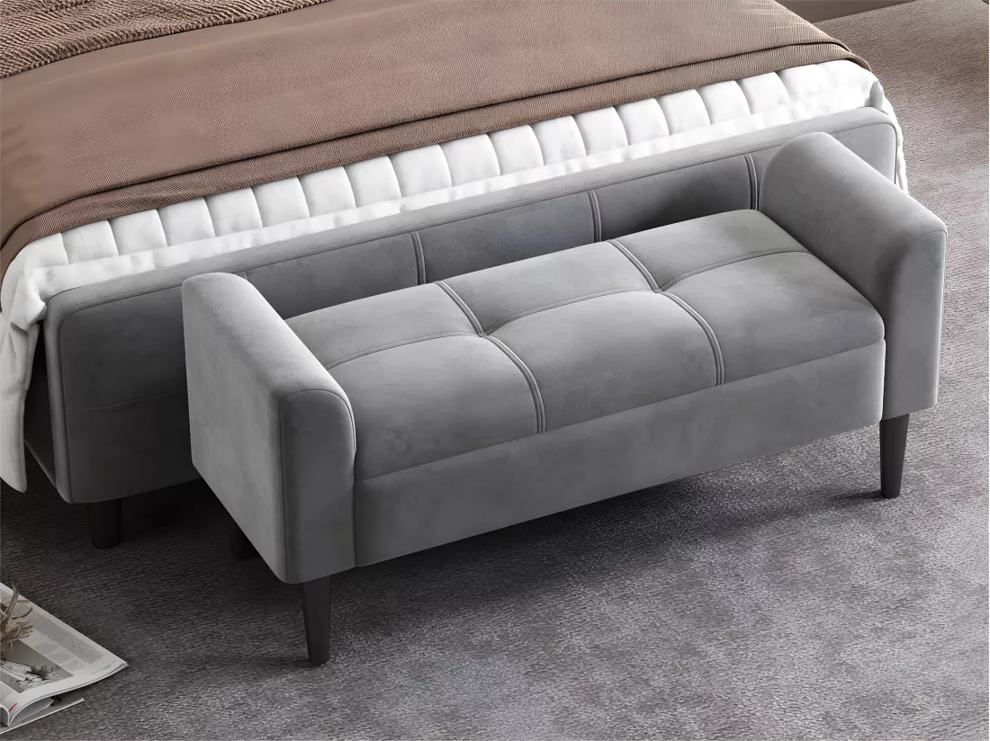 Banc rembourré en velours - ​​Gris