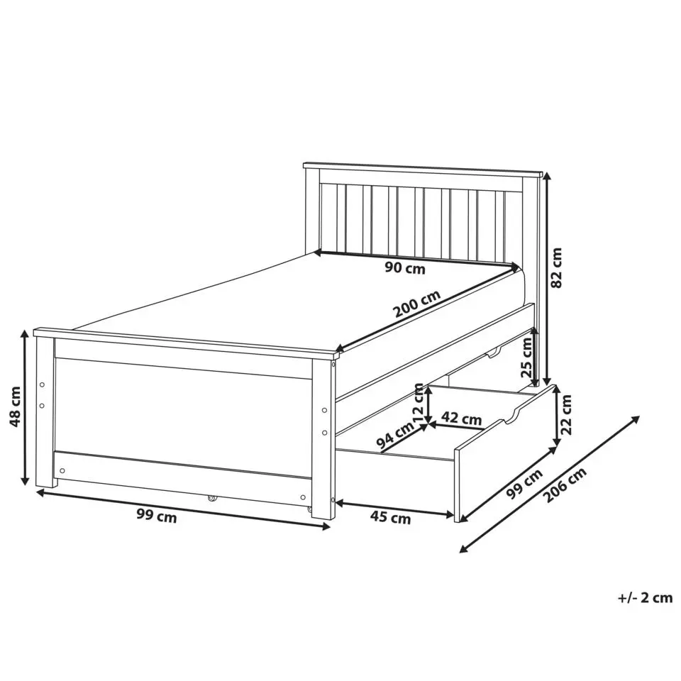 OLENDON - Bed met opbergruimte - Lichtbruin - 90 x 200 cm - Dennenhout