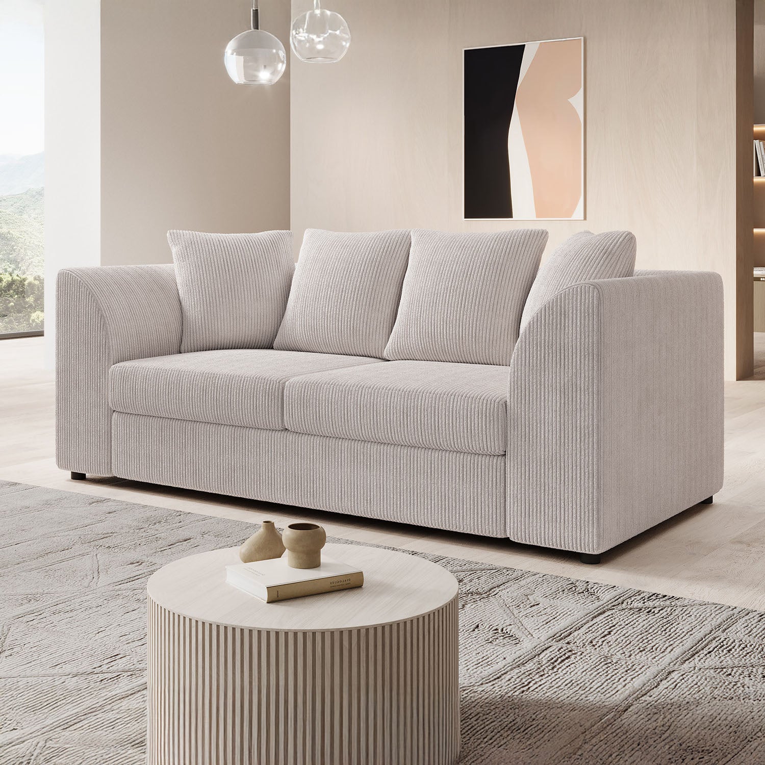 Alfort - 3-zitsbank - Ribstof beige
