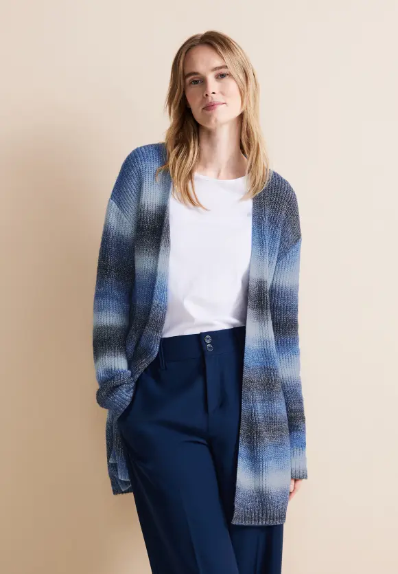 Gestreifte Strickjacke - intense gentle blue melange