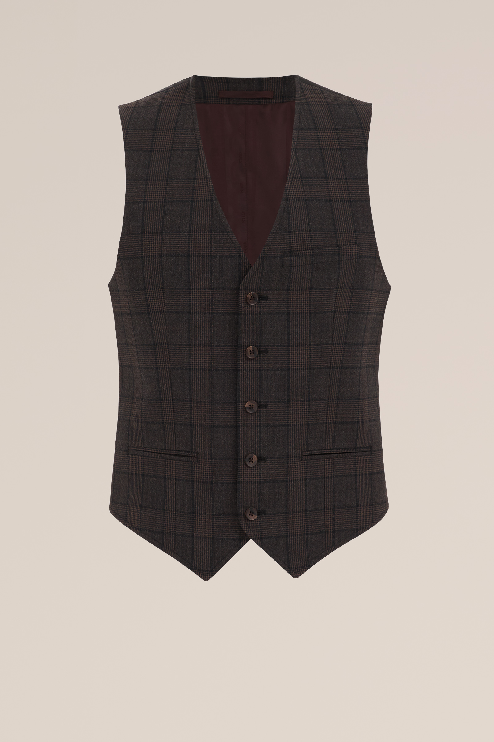 slim fit gilet met ruit Van Gils Bruin