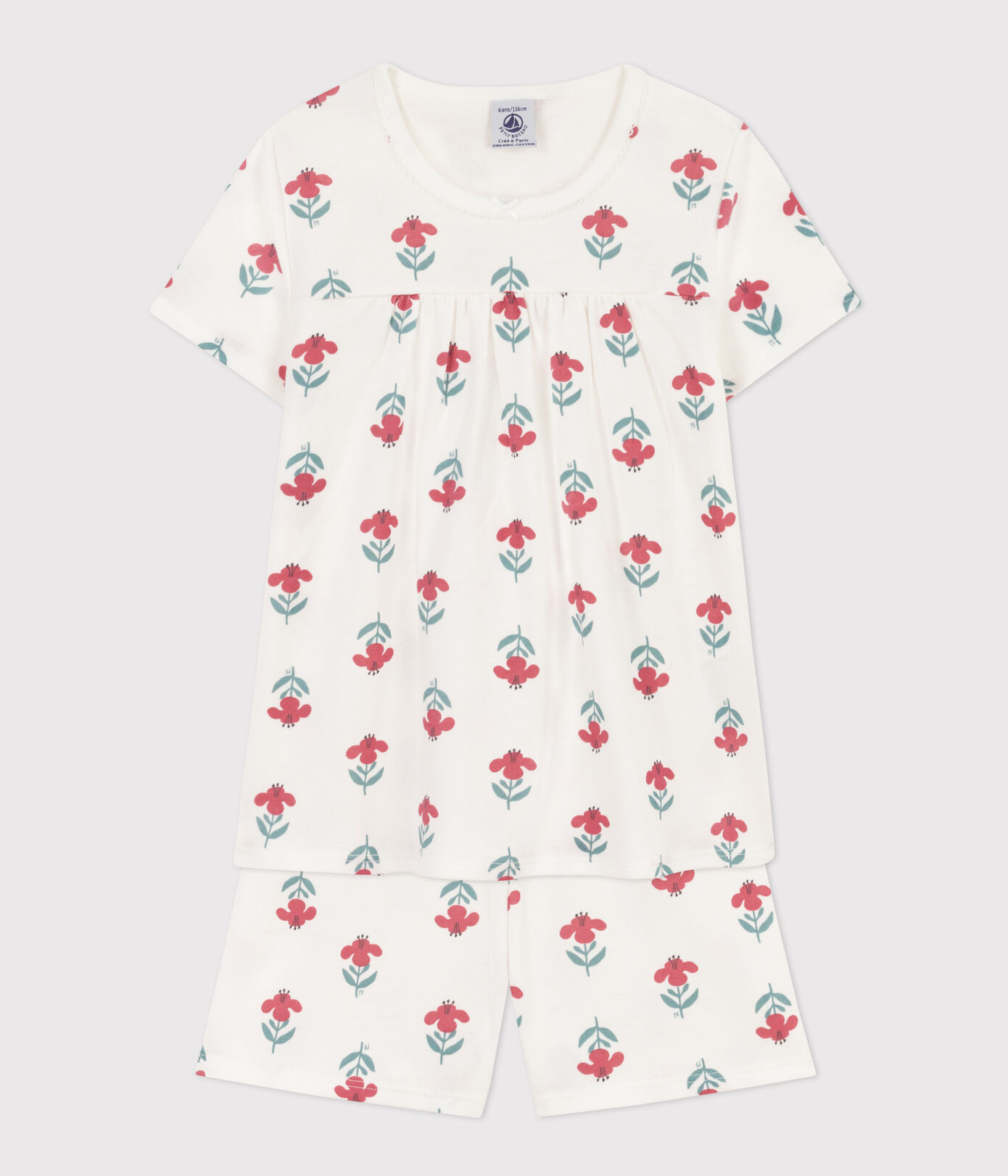 Pyjacourt fleurs avec couronne en coton petite fille