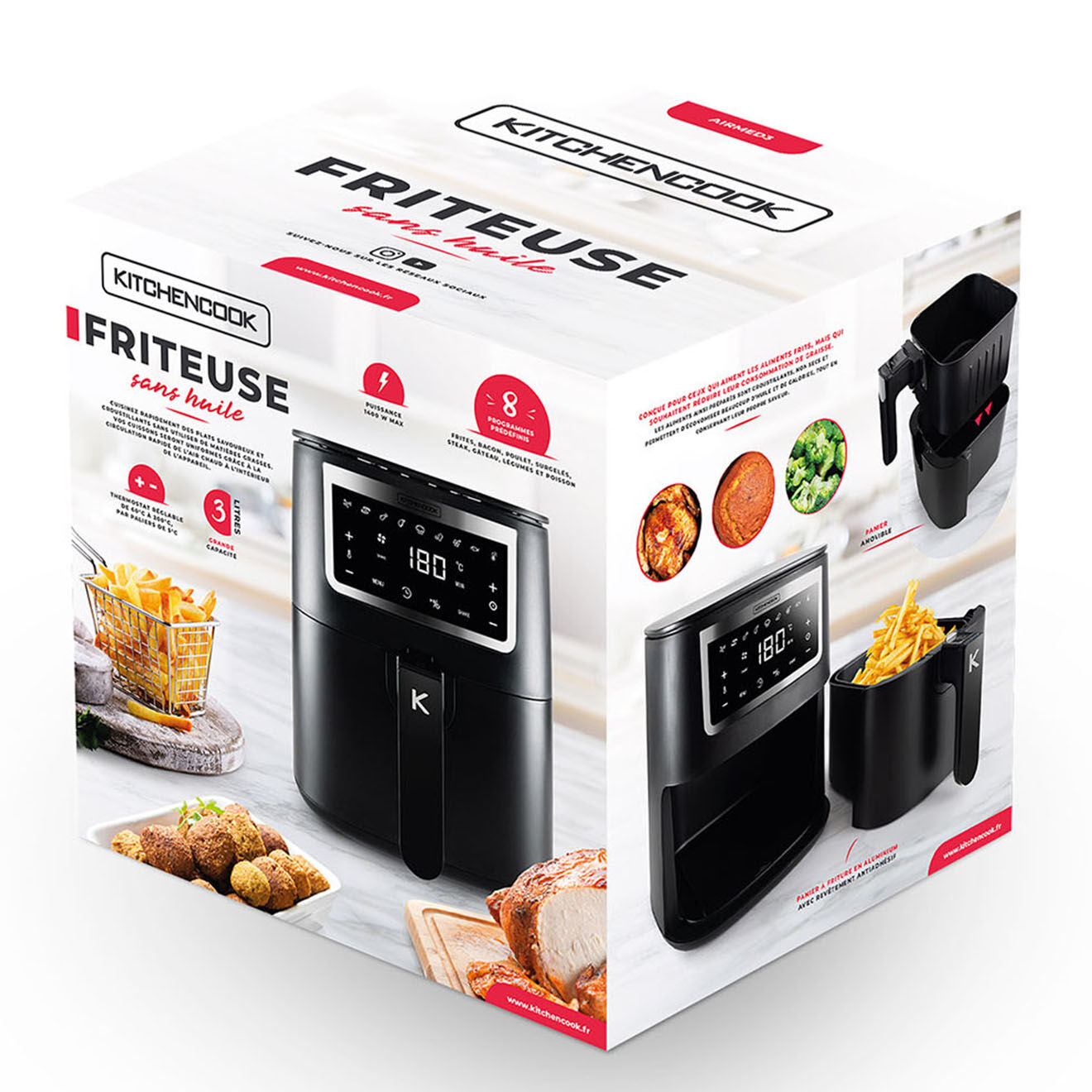 Kitchencook Friteuse sans huile noire - 31x30.5x32.5 cm