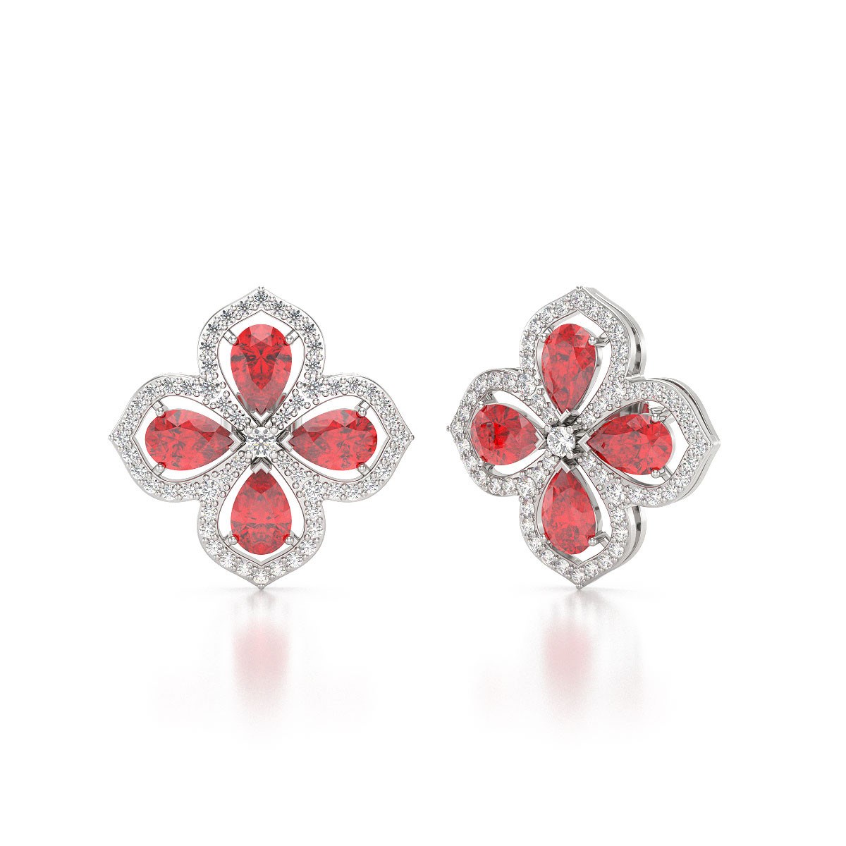 Boucles d'oreilles ADEN Or 585 Blanc Rubis et Diamant 3.55grs