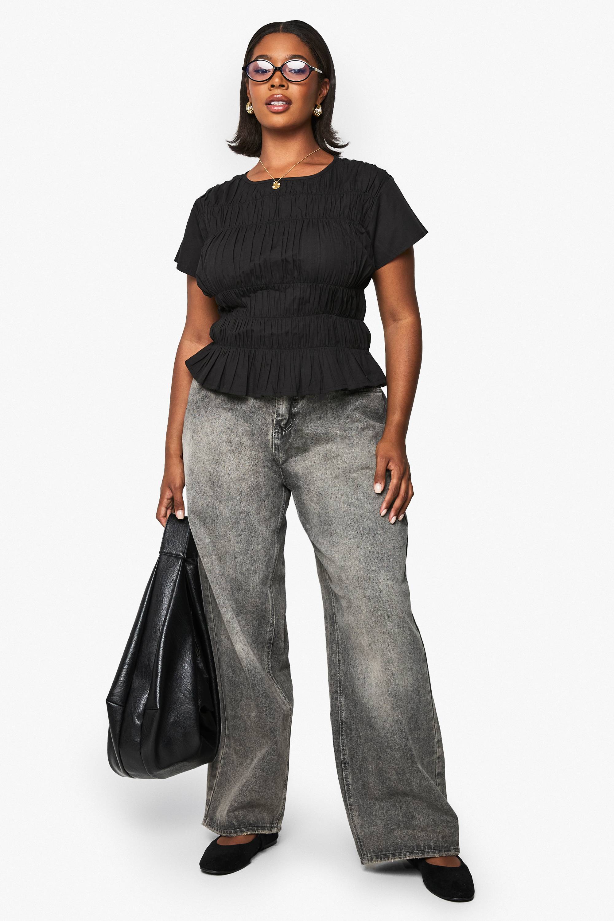 boohoo PLUS CHEMISE GRANDE TAILLE EN COTON À FRONCES ET MANCHES BOUFFANTES